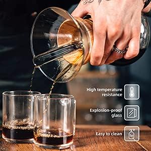 Pour Over Coffee Maker,Reusable Glass Coffee Pot Manual Dripper Brewer Hand Drip with Stainless Steel Filter for Home Travel (14 oz/400 ml)