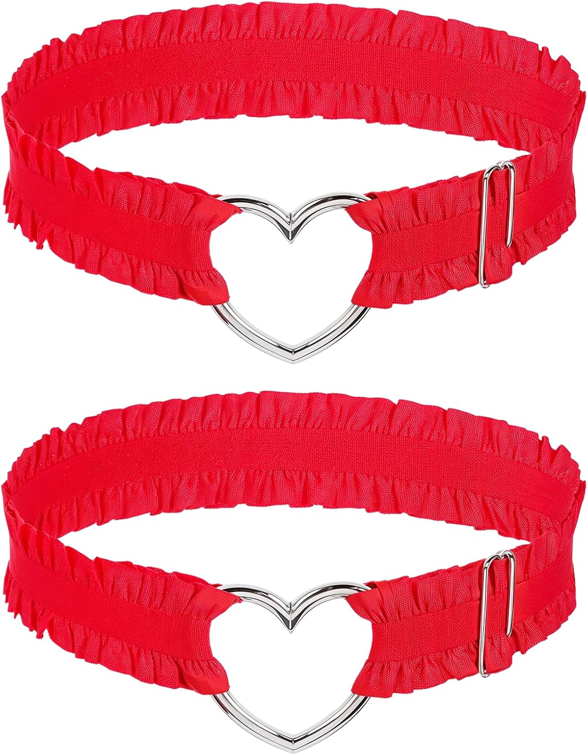 2 Pcs Adjustable Heart Lace Thigh Garters, Red Heart Garters Belt, Elastic Leg Garters Belt for Women