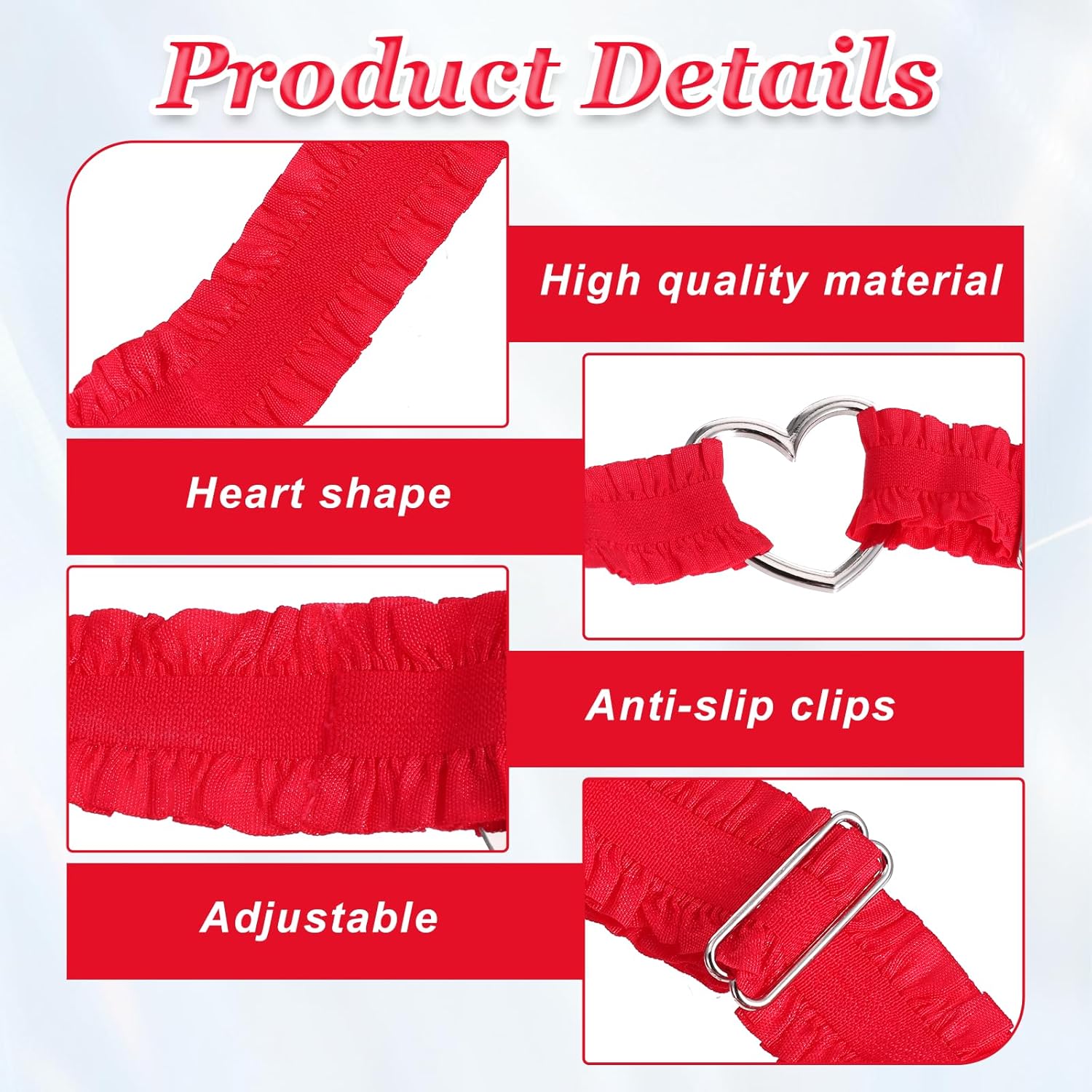 2 Pcs Adjustable Heart Lace Thigh Garters, Red Heart Garters Belt, Elastic Leg Garters Belt for Women