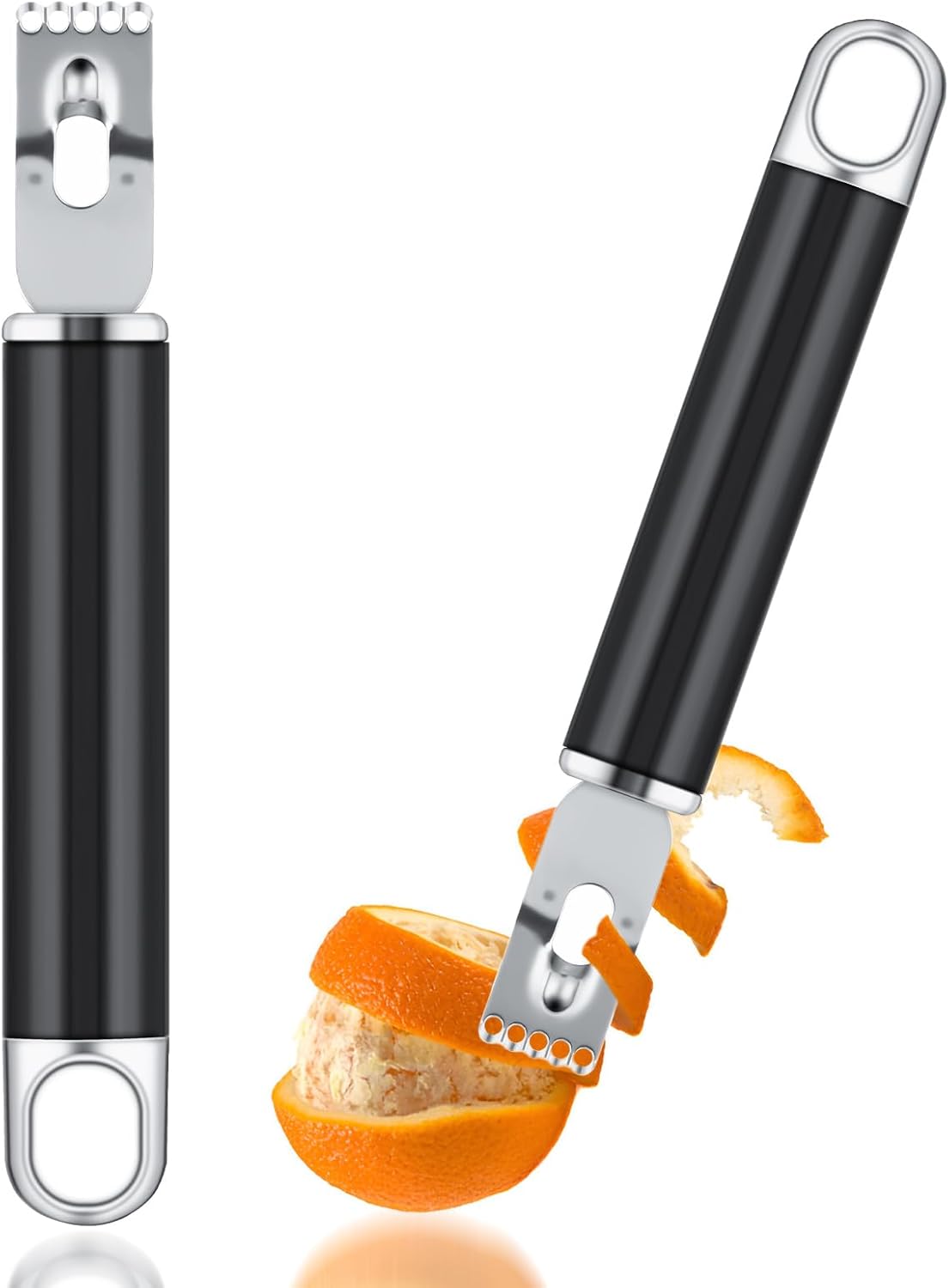 2 in 1 Channel Knife, Lemon Zester Tool, Ultra Sharp Lemon Twist Peeler for Cocktail Garnish, Stainless Steel Orange Citrus Fruit Rind Peel, Home Bar Kitchen Accessories (Silver)