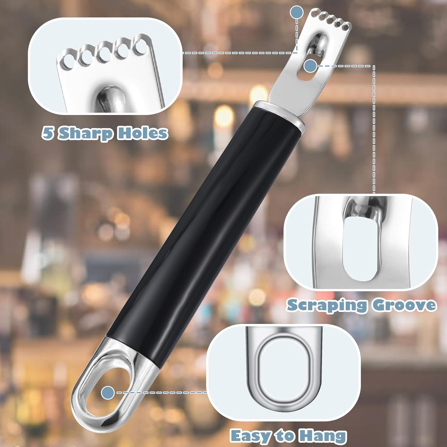 2 in 1 Channel Knife, Lemon Zester Tool, Ultra Sharp Lemon Twist Peeler for Cocktail Garnish, Stainless Steel Orange Citrus Fruit Rind Peel, Home Bar Kitchen Accessories (Silver)