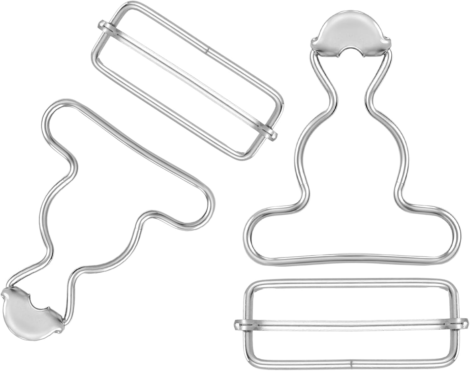 2Pairs Overall Buckles Replacement, Metal No Sew Overall Clasp Replacement, Adjustable Dungaree Suspender Clips with Rectangle Buckle, Silver Overall Hooks Overall Buckles for Jeans Straps Hardware