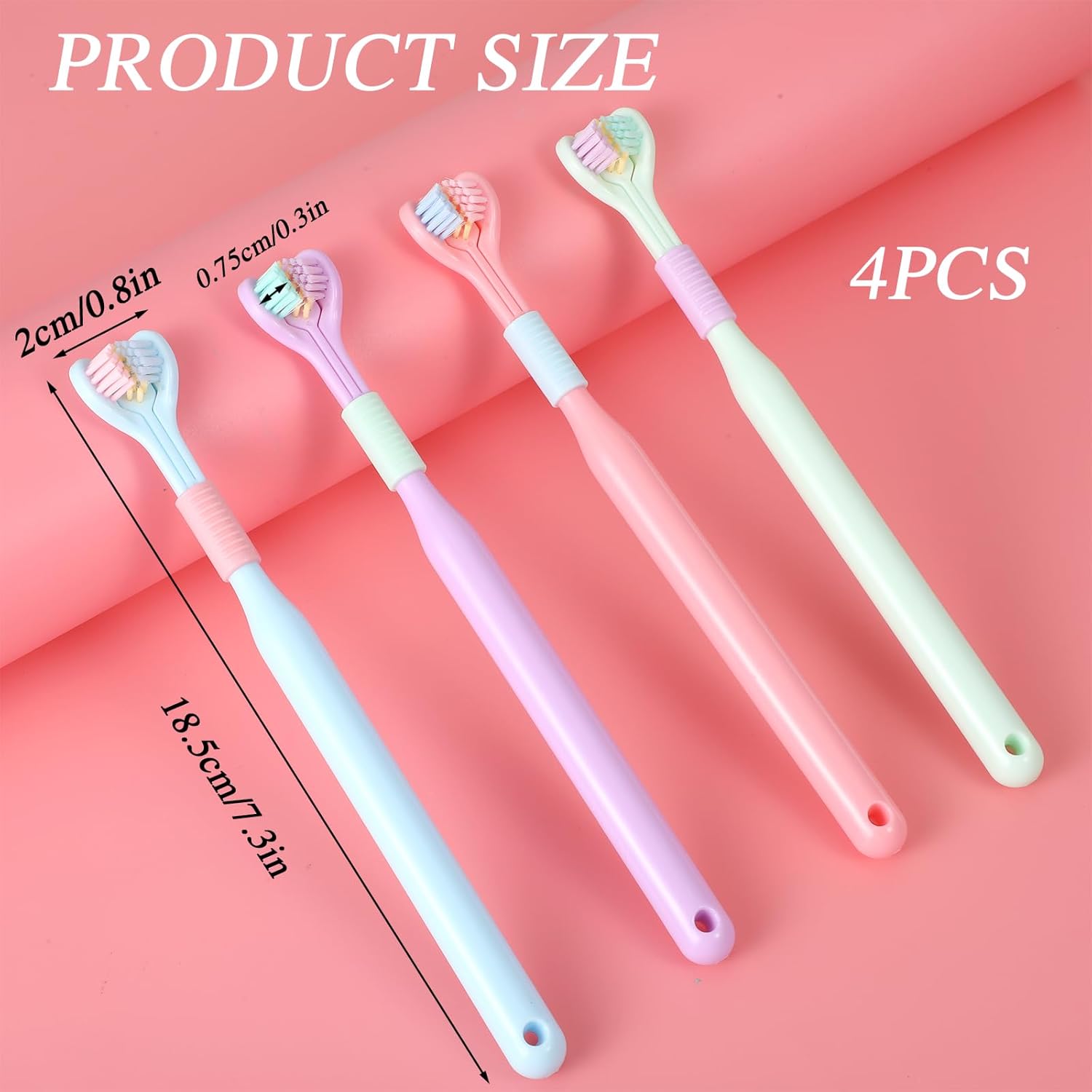 4Pcs 3 Sided Toothbrush Adult, Colorful Three Sided Toothbrush Set with Soft Bristle, Triple Head Toothbrush for Deep Cleaning, Multi-Angle Toothbrushes for Adults Teeth Gum Care