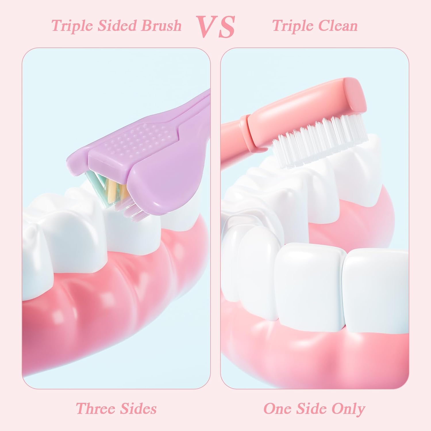 4Pcs 3 Sided Toothbrush Adult, Colorful Three Sided Toothbrush Set with Soft Bristle, Triple Head Toothbrush for Deep Cleaning, Multi-Angle Toothbrushes for Adults Teeth Gum Care