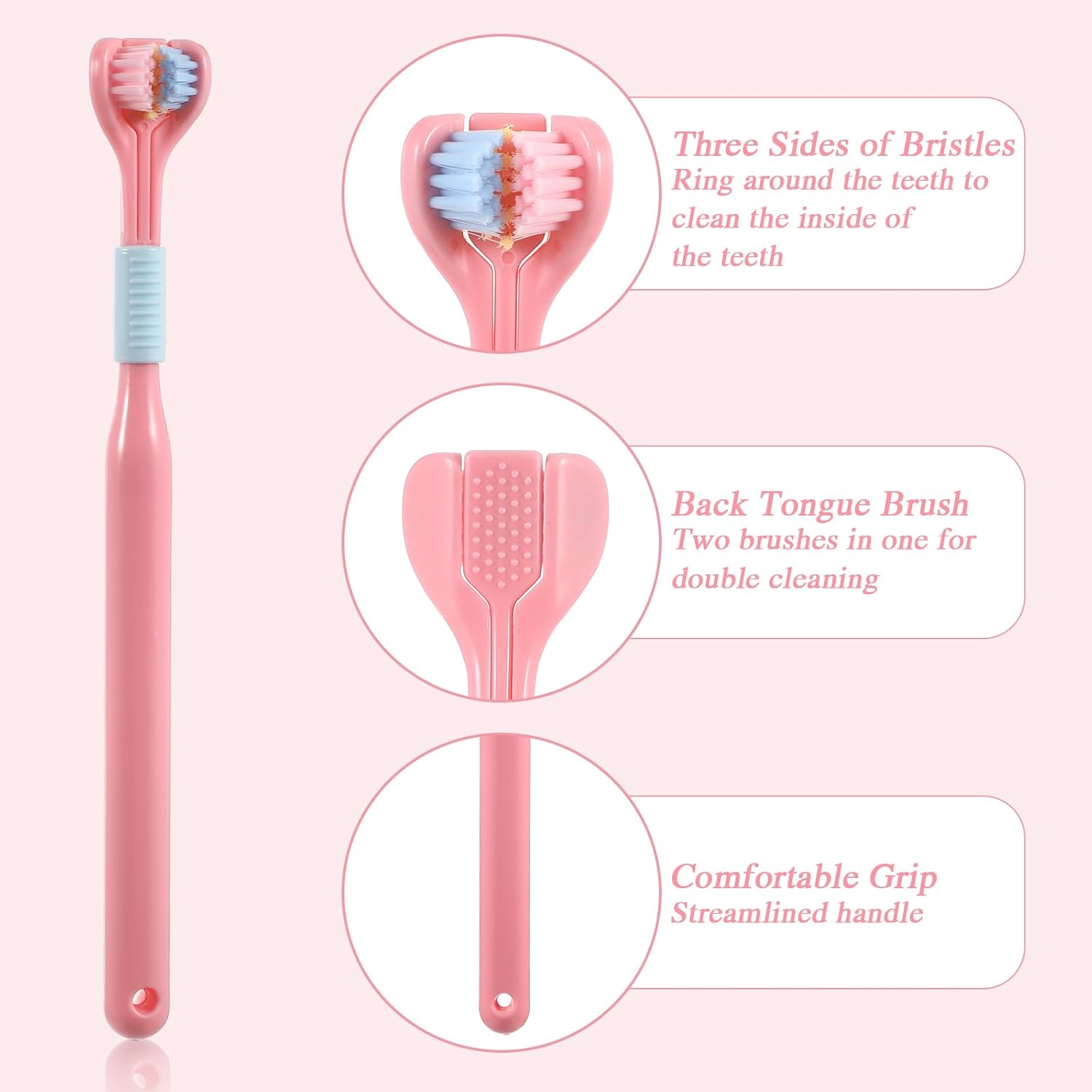 4Pcs 3 Sided Toothbrush Adult, Colorful Three Sided Toothbrush Set with Soft Bristle, Triple Head Toothbrush for Deep Cleaning, Multi-Angle Toothbrushes for Adults Teeth Gum Care