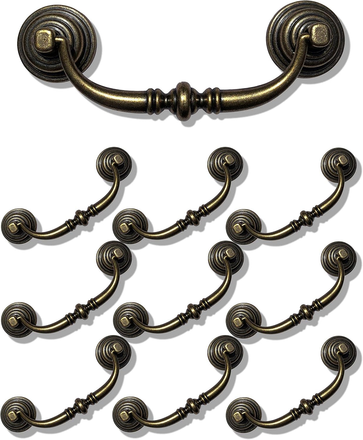 10 Pack  4.25"Hole Center Shabby Chic Drawer Pulls Handles Antique Bronze Kitchen Cabinet Drop Bail Pulls Handles (108mm/Antique Brozne)
