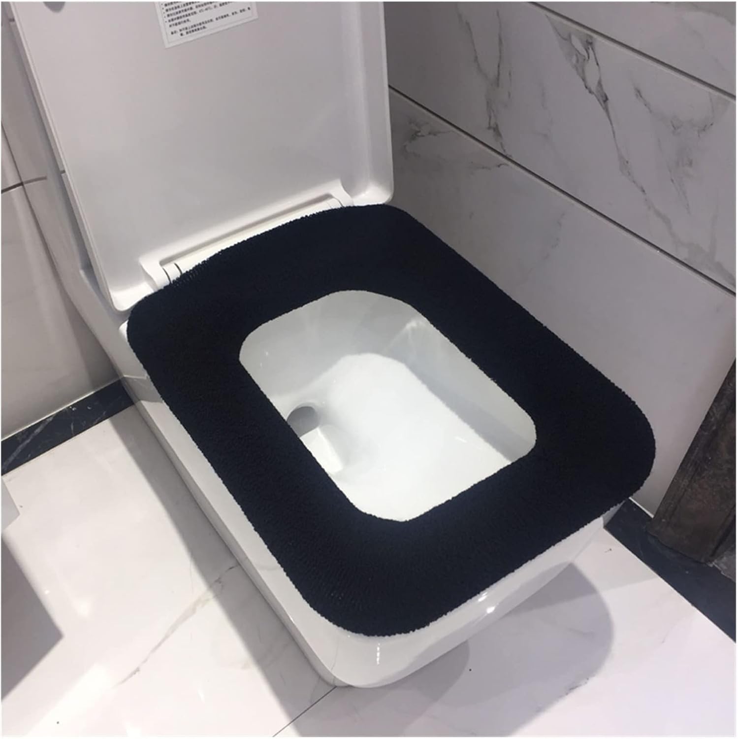 Bathroom Square Toilet Seat Cover Winter Washable Warmer Mat Toilet Cover Cushion Lid Pad Home Decor Toilet Seat Cover (Color : Black)