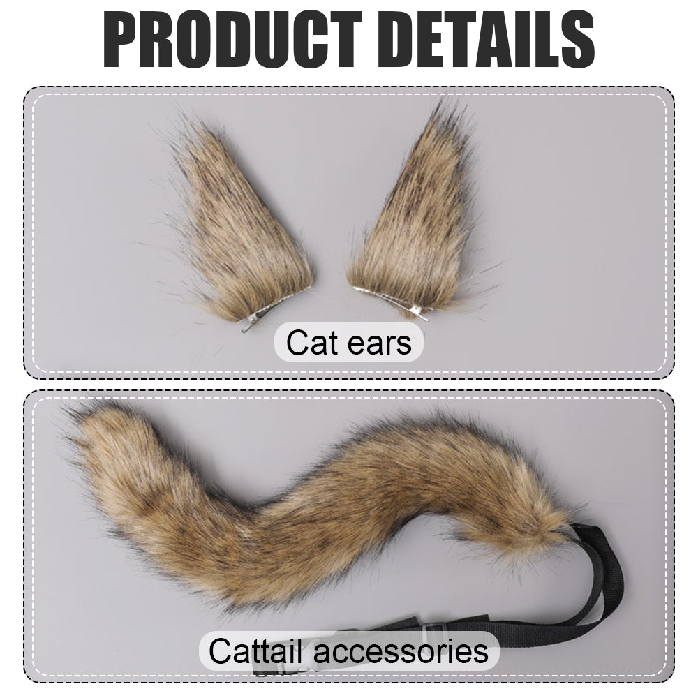 Faux Fur Cat Fox Wolf Fluffy Tail and Ears for Halloween