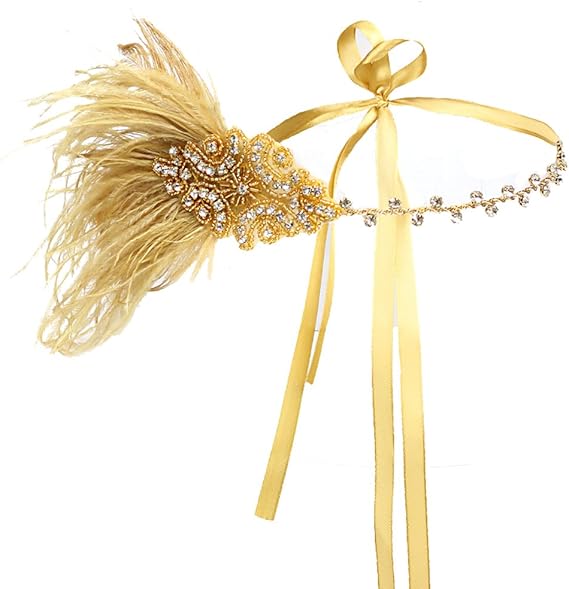 Vintage Feather Flapper Headband 1920s Art Deco Sparkly Hairband Headpiece