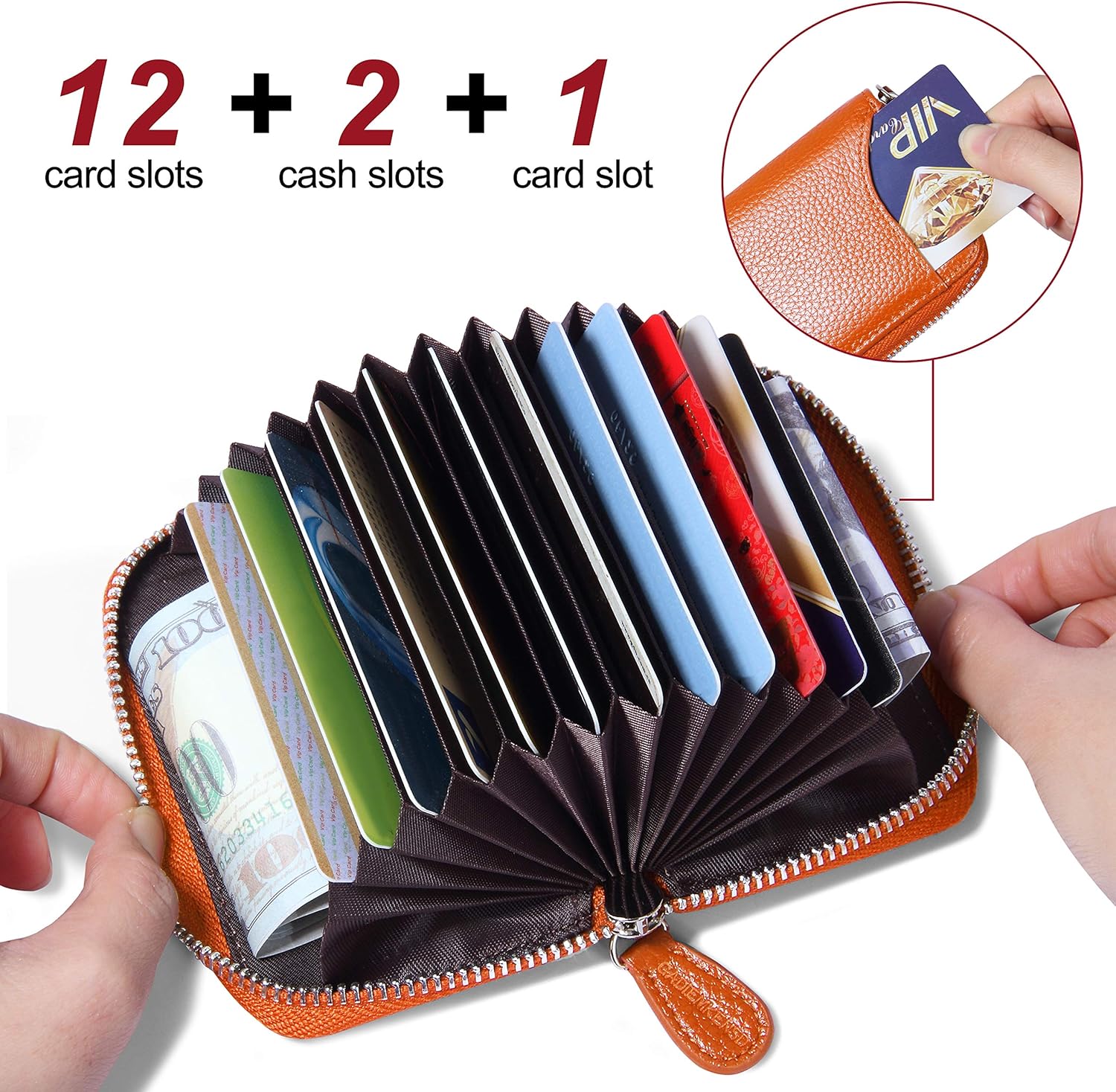 RFID Blocking Credit Card Holder Wallets Thin Mini Travel Bag Card Case Cash Envelope Money Organizer for Women Gift Compatible with YUX Orange