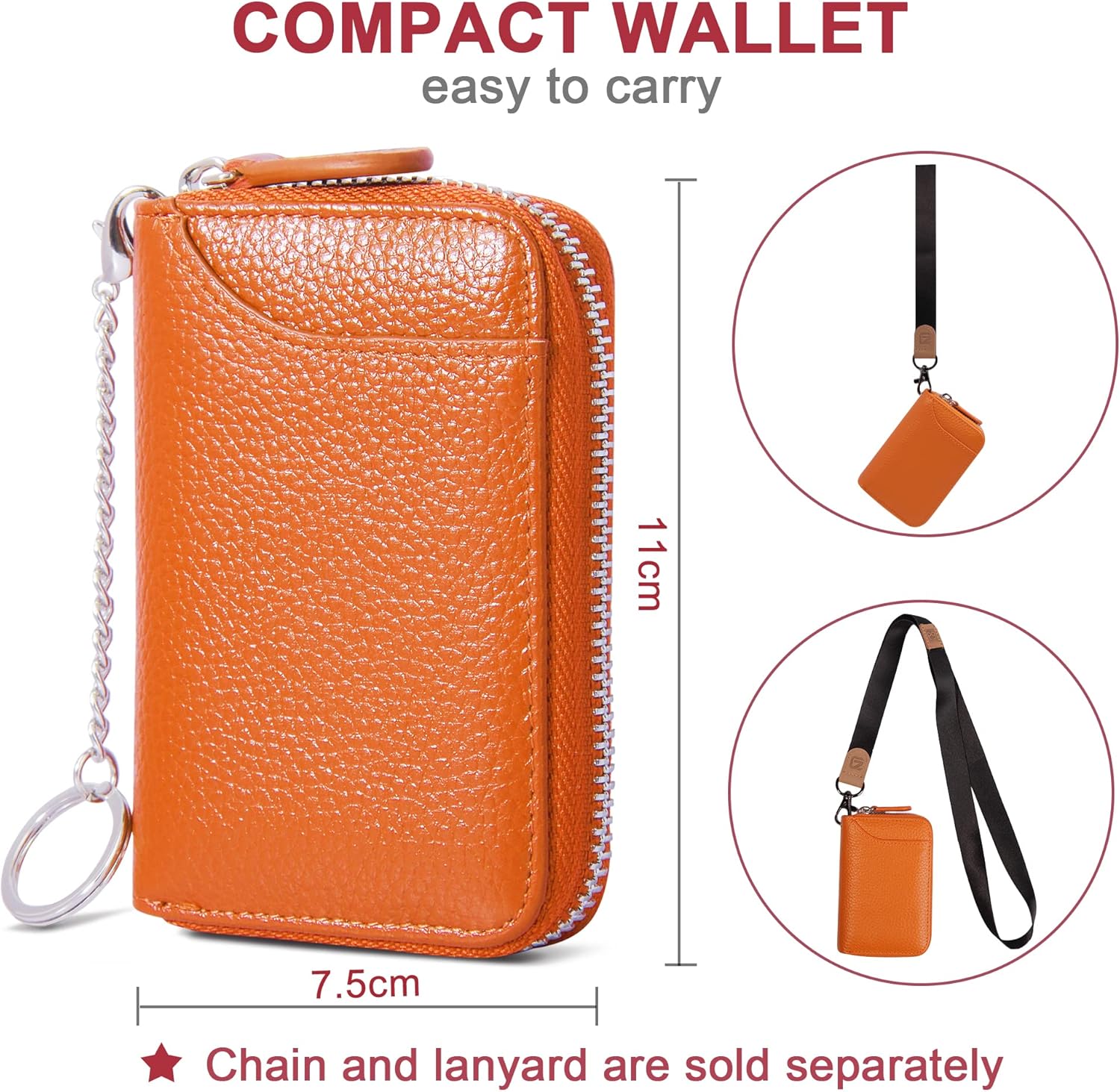 RFID Blocking Credit Card Holder Wallets Thin Mini Travel Bag Card Case Cash Envelope Money Organizer for Women Gift Compatible with YUX Orange