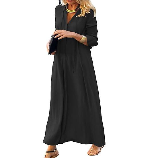 Women's Black 2XL Long Sleeve High Waist Pullover Shirt Dress for Autumn and Holiday