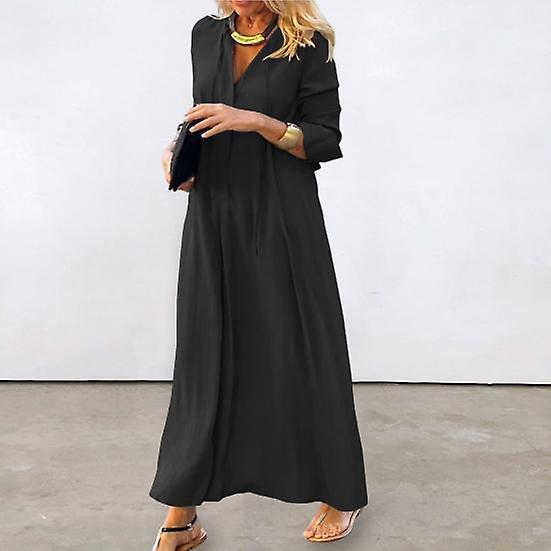 Women's Black 2XL Long Sleeve High Waist Pullover Shirt Dress for Autumn and Holiday