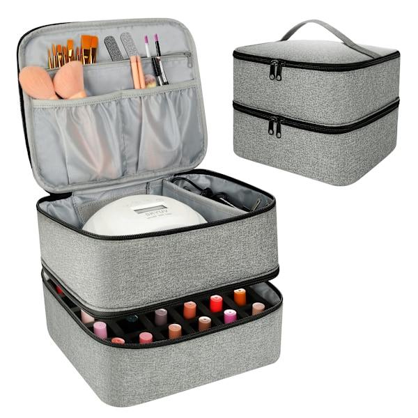 Nail Polish Storage Case with UV Light Gray Professional Organizer for Nail Kits