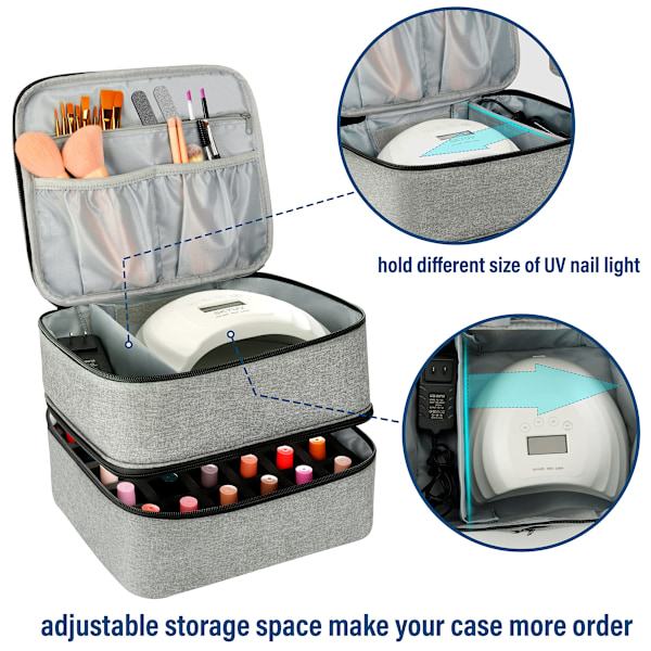 Nail Polish Storage Case with UV Light Gray Professional Organizer for Nail Kits