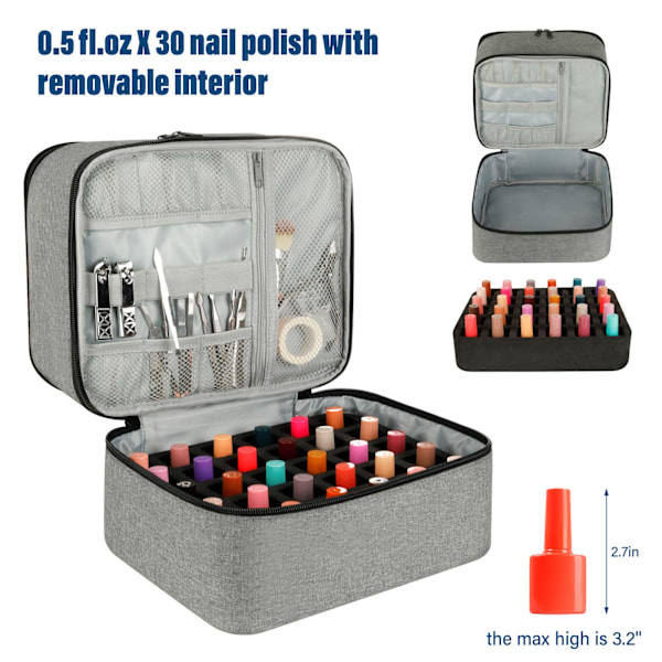 Nail Polish Storage Case with UV Light Gray Professional Organizer for Nail Kits
