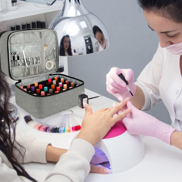 Nail Polish Storage Case with UV Light Gray Professional Organizer for Nail Kits