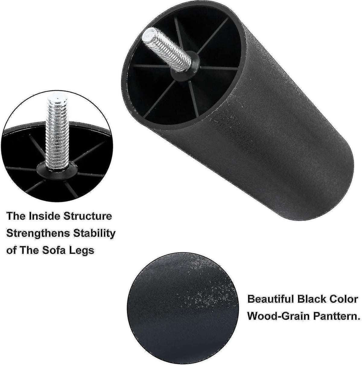 Sofa Replacement Legs 4-Pack Plastic Furniture Legs with Mounting Plates, Compatible with yux Model