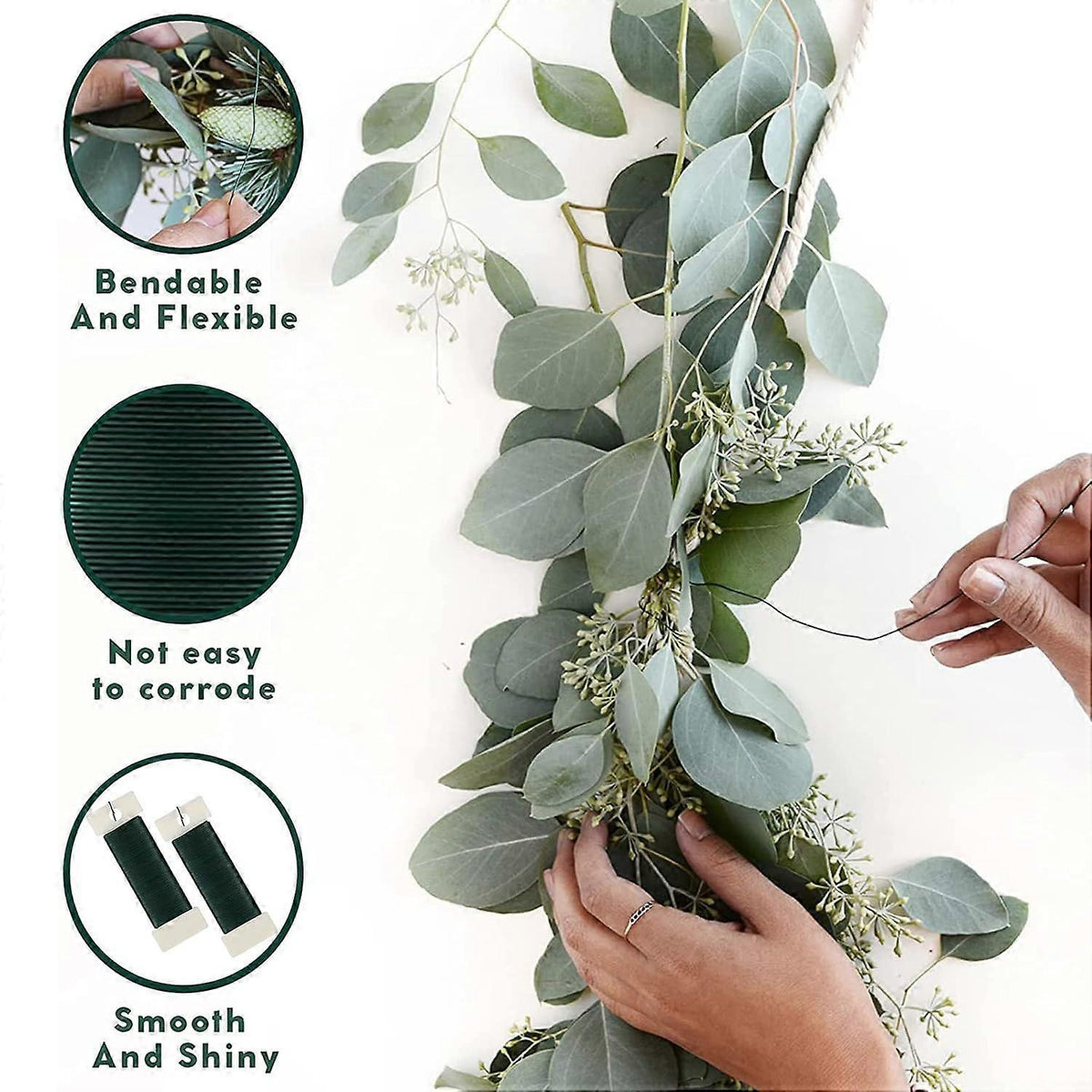 Green Floral Wire for Wreath Tying, 2 Rolls