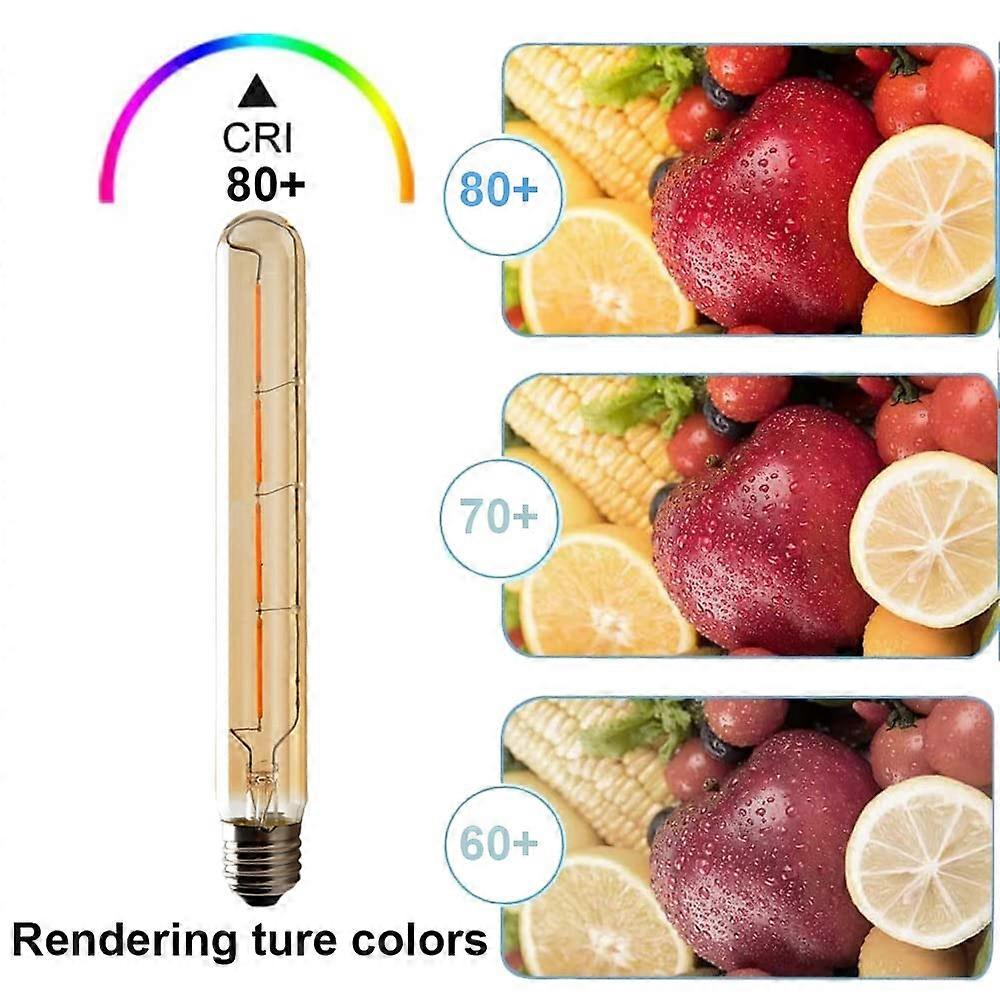 5-pack T225 Long Tube Bulbs, LED Edison Filament, 6W E27 Socket Warm White, Yellow Glass for Decorative Light Bulb, AC 220-240V—yux