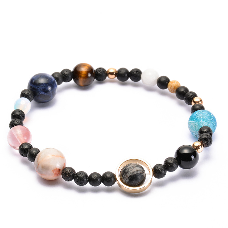 Solar System Bracelet with Nine Planets and Natural Stone Beads for Men and Women