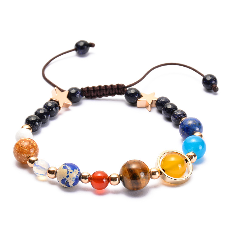 Solar System Eight Planets Bracelet for Men and Women, Universe Galaxy Natural Stone Beads Gift