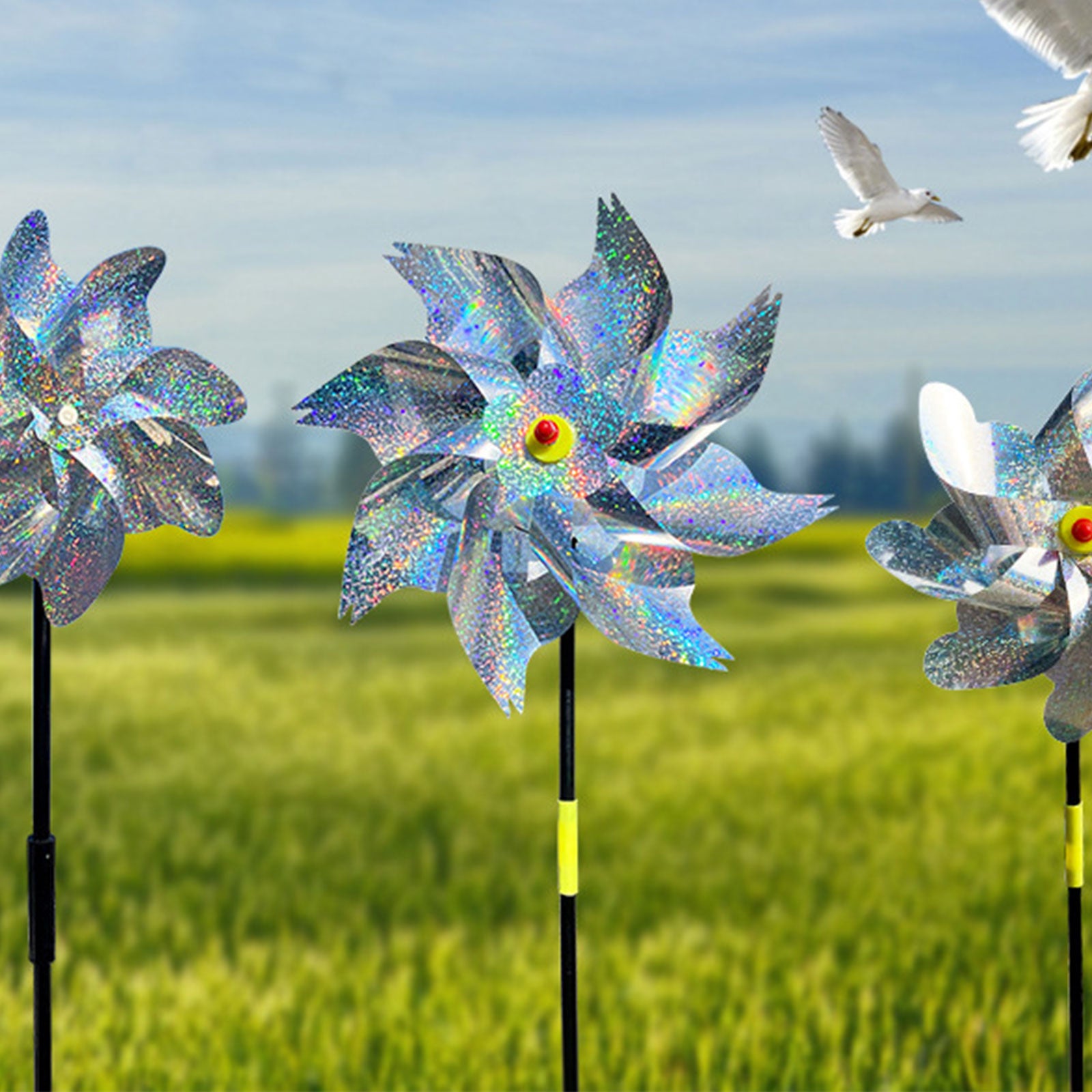 Reflective Scarecrow Wind Spinner Silver 2-pack