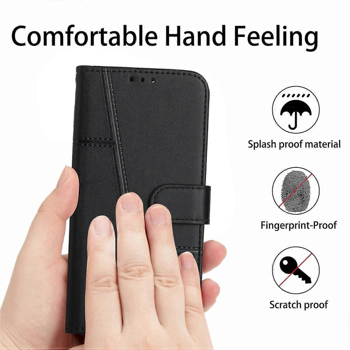 Stitched Calfskin Case for Redmi 14C 4G (FMY) Black_yux Black