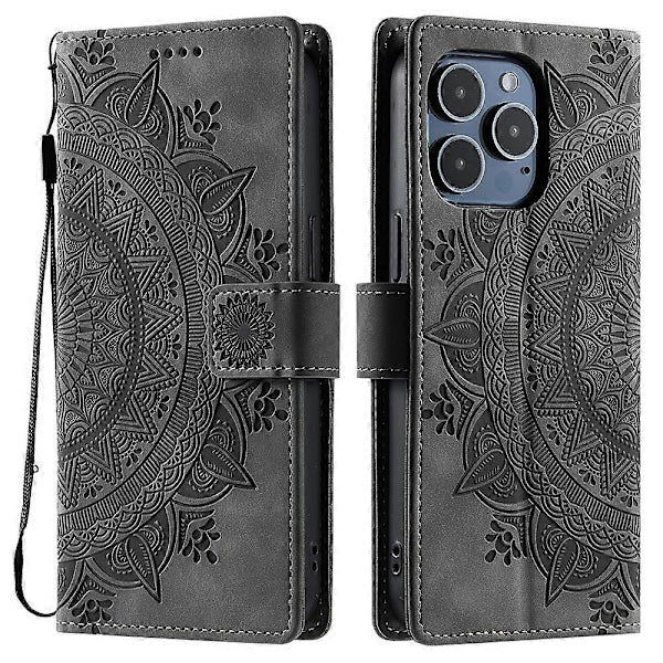 Compatible with iPhone 14 Pro Case Leather Wallet Embossed Totem Skin Feel Phone Cover