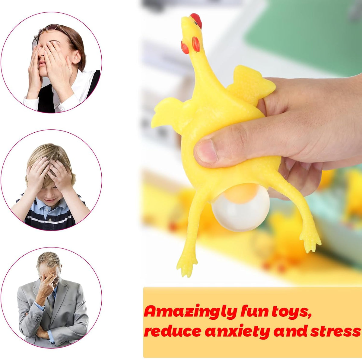 Stress Relief Squeeze Toy Laying Hen Ventilation Chicken Keychain, Trick Yux Compatible