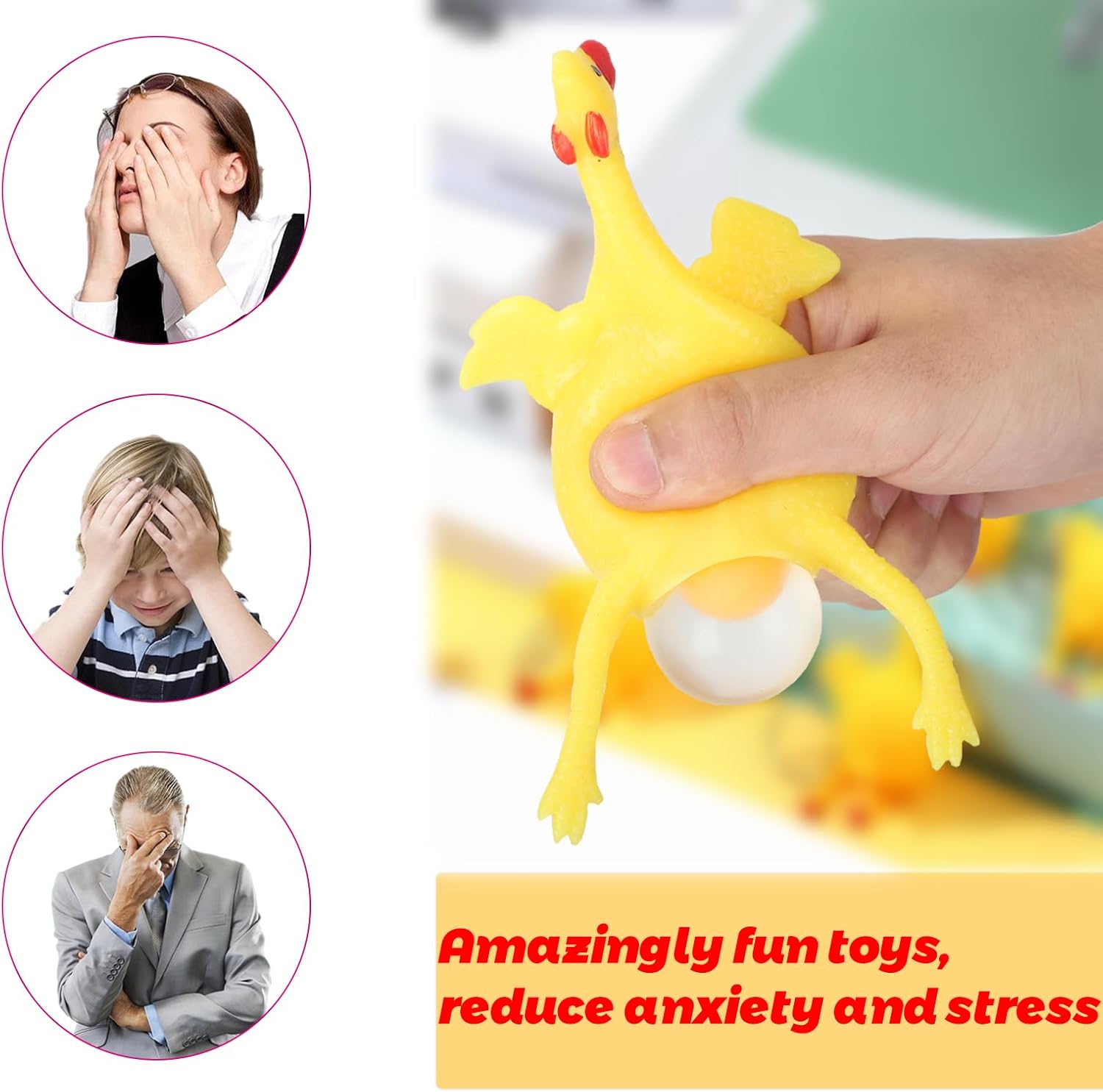 Stress Relief Squeeze Toy Laying Hen Ventilation Chicken Keychain, Trick Yux Compatible