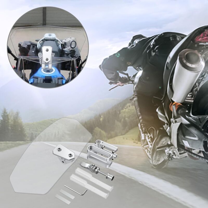 Motorcycle Windshield Adjustable Clip-On Windshield Spoiler Extension Wind Deflector for Motorcycle - Clear
