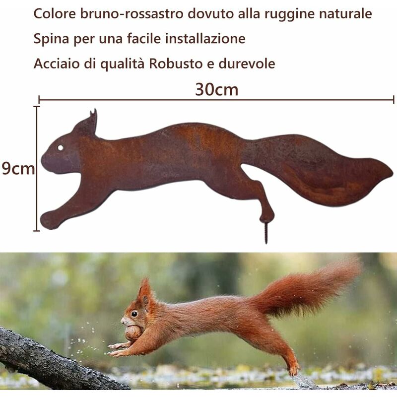 Tree Squirrel - Metal Garden Decoration - 30 cm - Natural Rust Patina