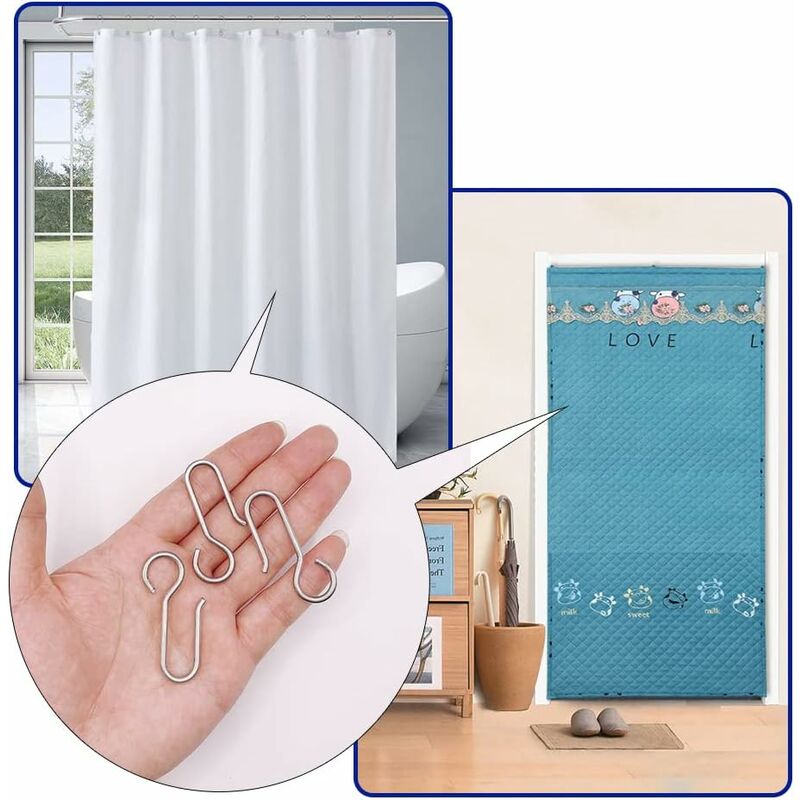 Heavy Duty Zinc Curtain Clips, 40 Pieces 50x2.5mm Curtain Rail Hooks for Door Curtains