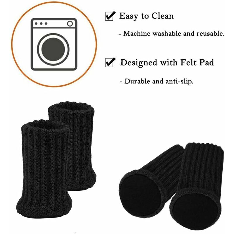 Black Felt Chair Socks Furniture Leg Protectors 24 pcs Prevents Scratches and Noise