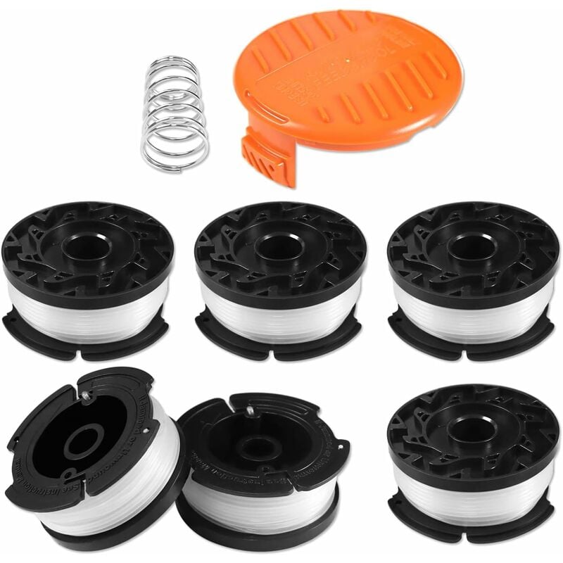 Trimmer Line Spool for Black and Decker Trimmers, 6-pack Trimmer Line Spools with 1 Spool Guard and 1 Spring