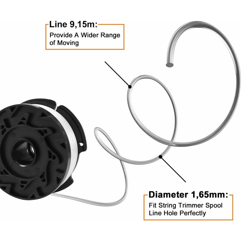 Trimmer Line Spool for Black and Decker Trimmers, 6-pack Trimmer Line Spools with 1 Spool Guard and 1 Spring