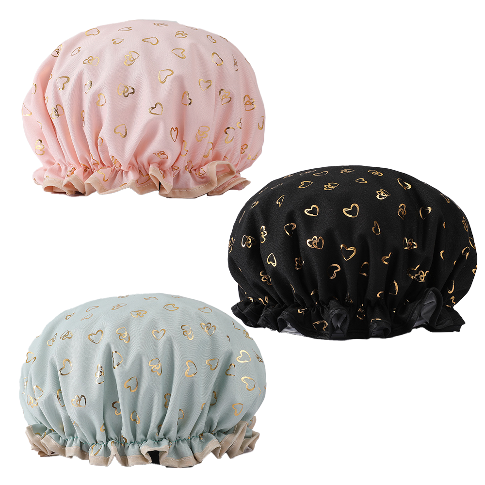 Shower Caps, 3-pack for women, waterproof and double layered
