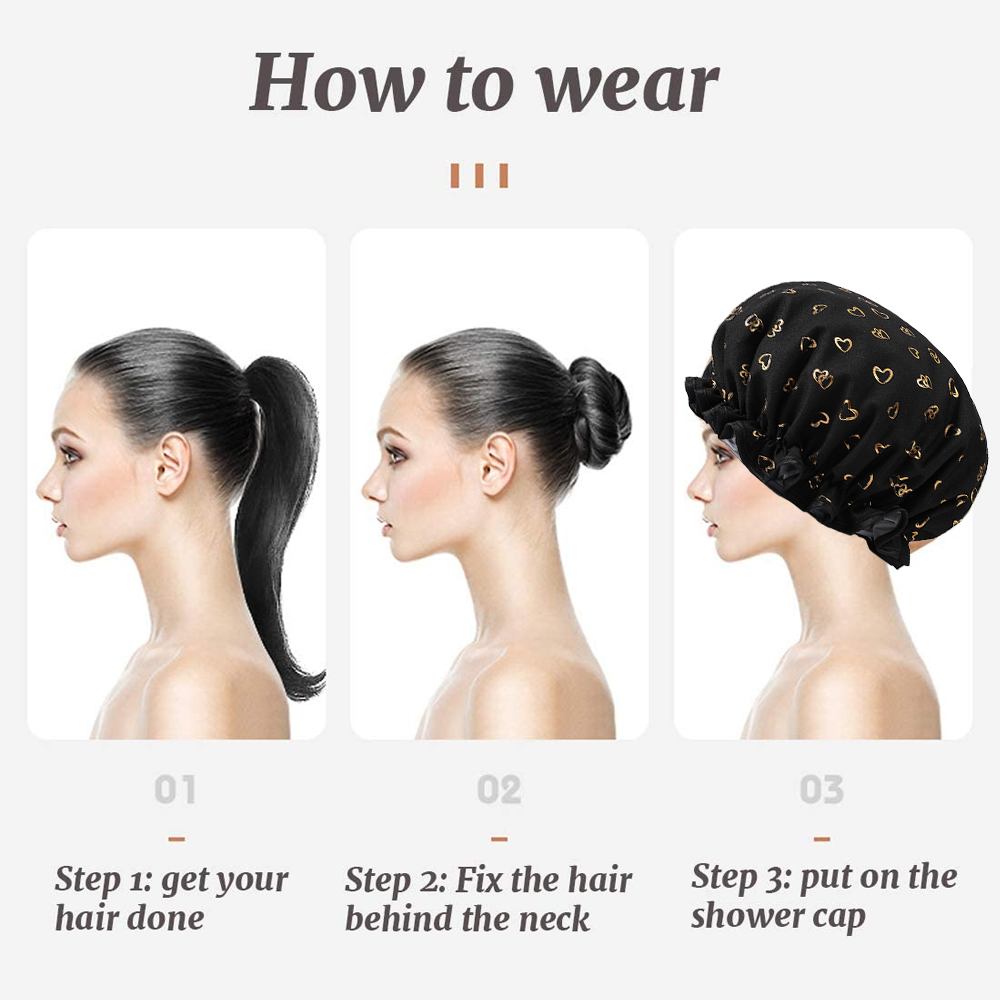 Shower Caps, 3-pack for women, waterproof and double layered
