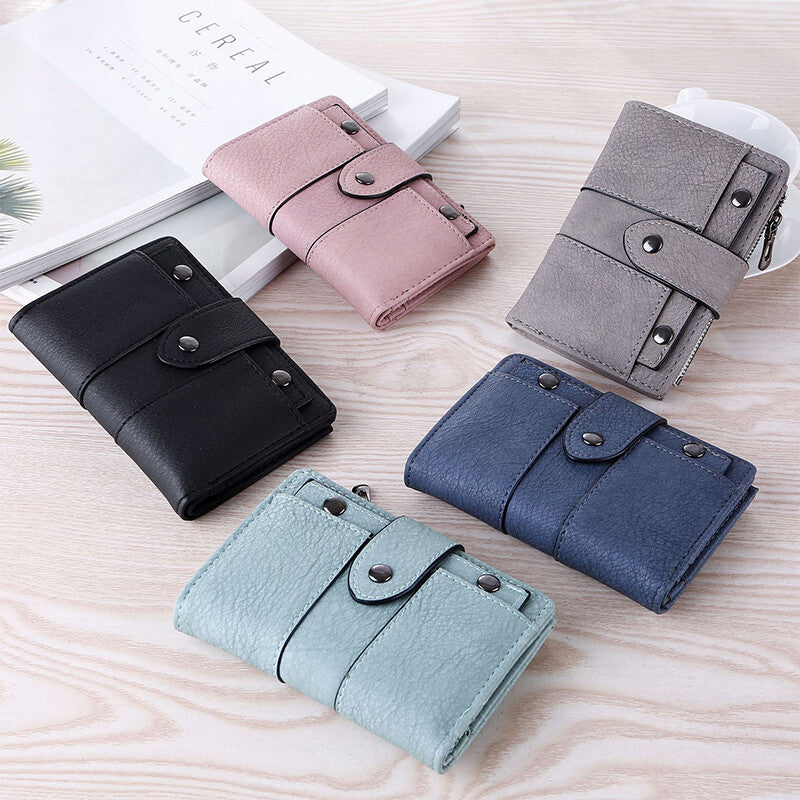 The New Trendy Foldable Small Wallet Women Leather Card Holder Wallet Pink