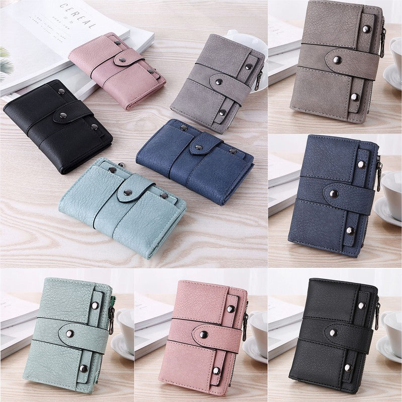 The New Trendy Foldable Small Wallet Women Leather Card Holder Wallet Pink
