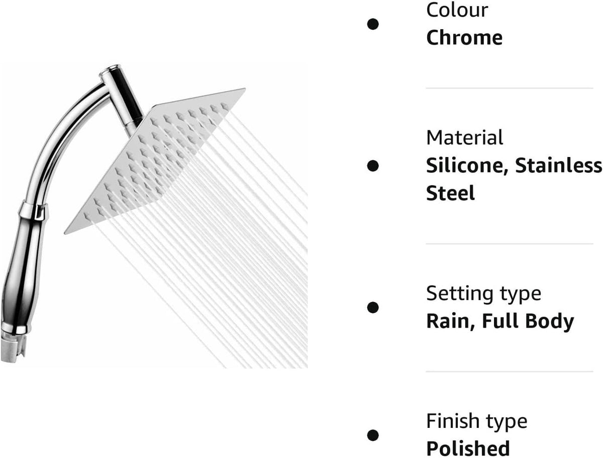 Rain Shower Head High Pressure Large Square Chrome Finish Universal Replacement Shower Accessories