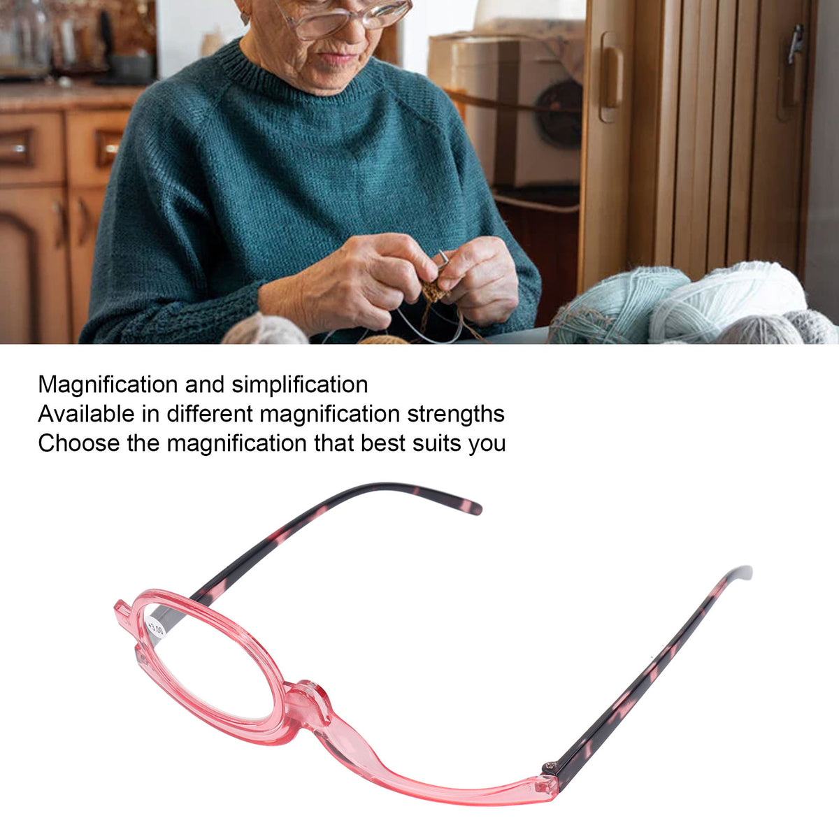 Magnifying Cosmetic Glasses Lightweight Foldable Rotating Single Lens +3.00 Pink for Women