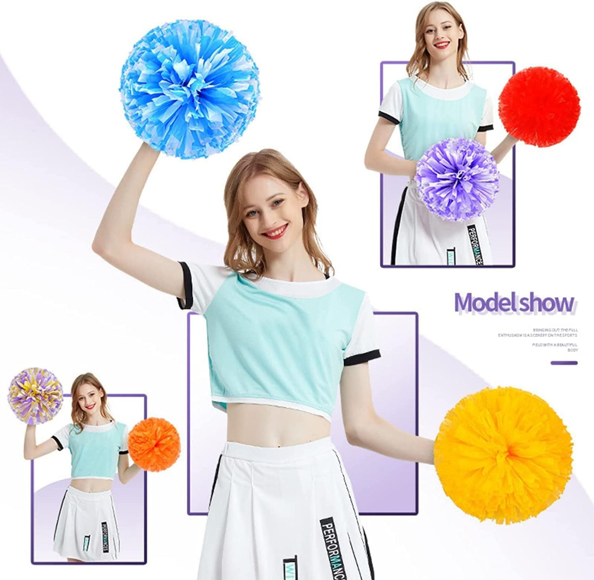 2 Pack Cheerleader Pom Poms Sports Dance Cheer Plastic Matte Pom Poms 12 inch Ring Handle Pom Poms Cheerleading for Sports Team Spirit Cheering