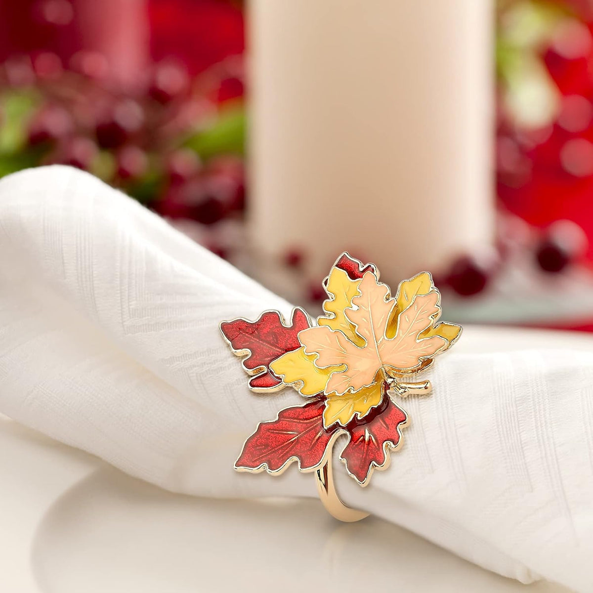 Fall Maple Leaf Napkin Rings Set of 4 Thanksgiving Maple Napkins Holder with Rhinestones Maple Leaves Serviette Buckle Holder for Fall Harvest Table Accessories Home Decor