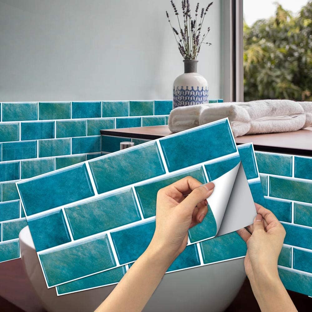 18 Sheet Peel and Stick Tile Backsplash Self Adhesive Removable Stick On Kitchen Backsplash Tiles 3D Vintage Wall Tiles Design Peacock Blue 5 91x11 81 inch