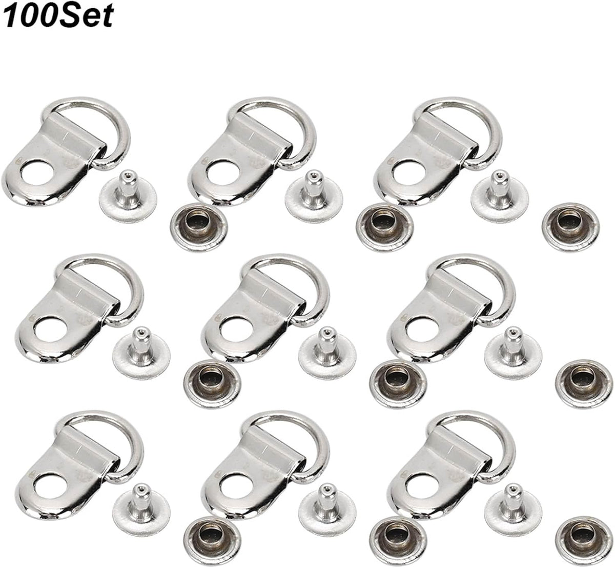 100 Sets D Ring Shoelace Buckle, Brass Metal Boot Lace Hooks Eyelet Repair Kit Bag Rivet Tool For Shoe Leather Diy Craft Boot Silver 9x14mm