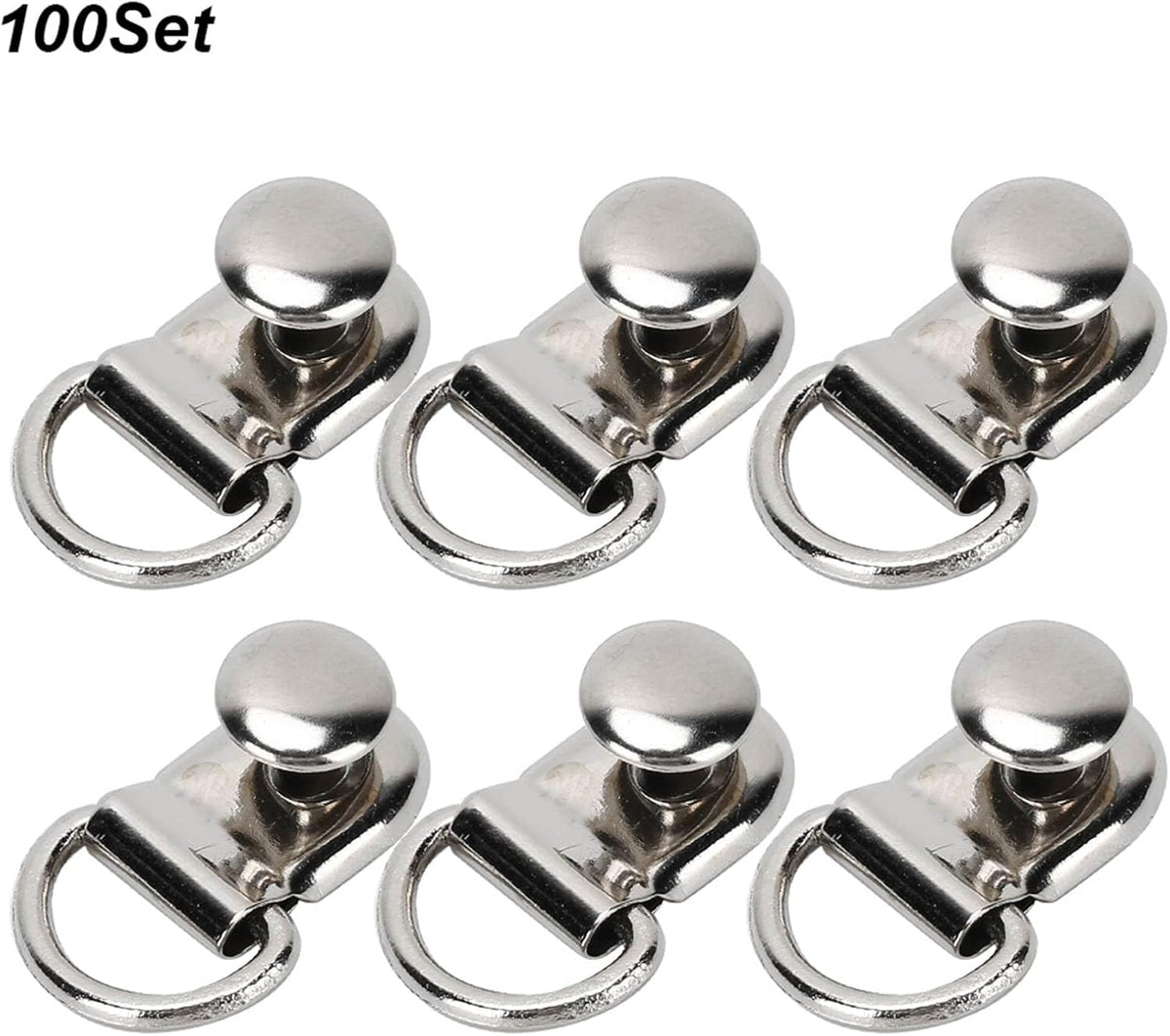 100 Sets D Ring Shoelace Buckle, Brass Metal Boot Lace Hooks Eyelet Repair Kit Bag Rivet Tool For Shoe Leather Diy Craft Boot Silver 9x14mm