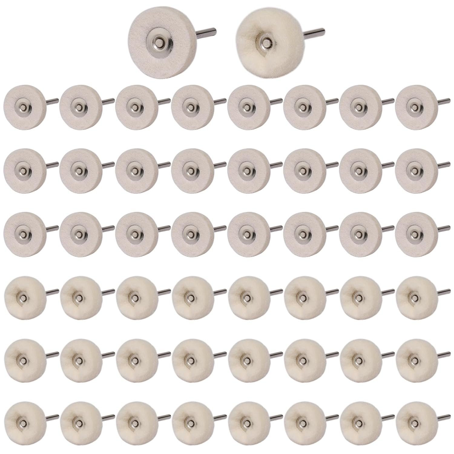 50 PCS 1 Inch Wool Felt Polishing Accessory Kits, 25 Each Spherical/Flat Buffing Wheels for Proxxon Dremel Rotary Tool - 1/8" Shank, Ideal for Wood Metal Jewelry and Glass Polishing
