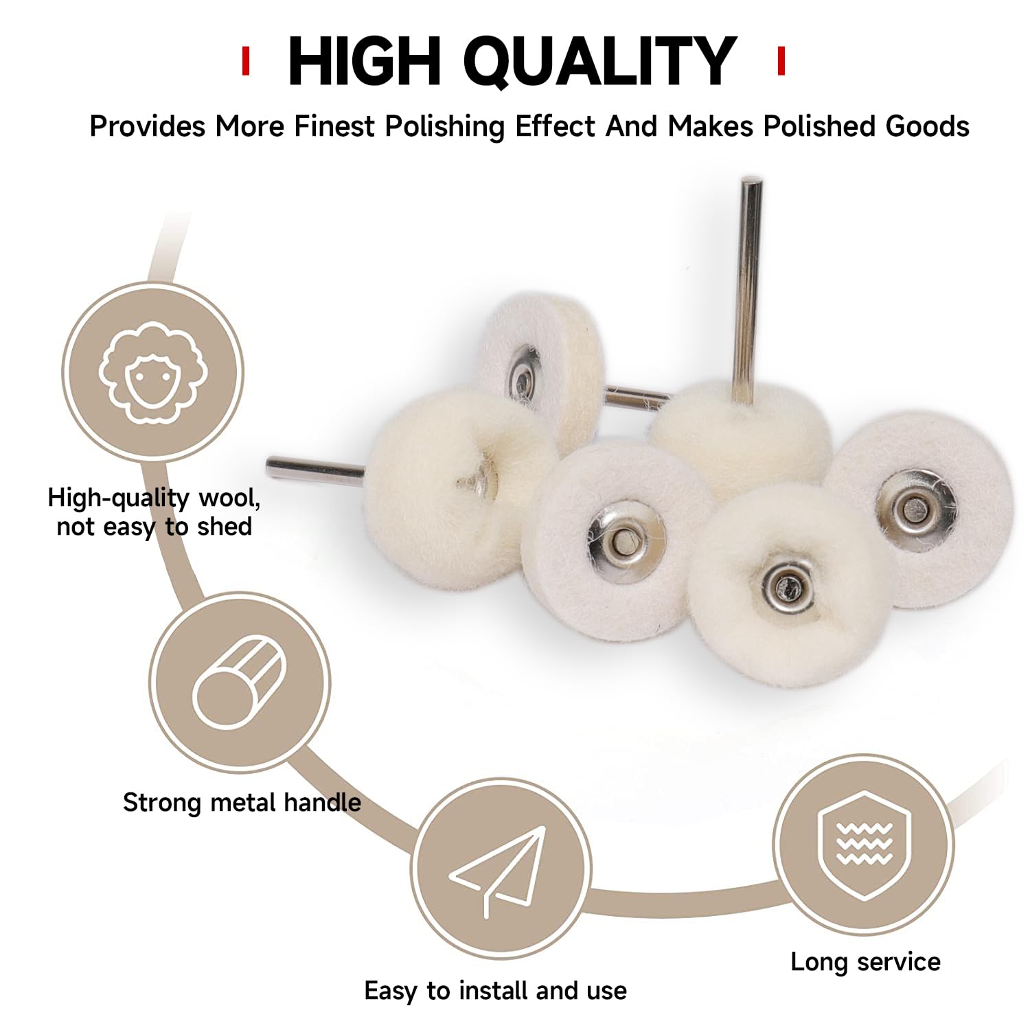 50 PCS 1 Inch Wool Felt Polishing Accessory Kits, 25 Each Spherical/Flat Buffing Wheels for Proxxon Dremel Rotary Tool - 1/8" Shank, Ideal for Wood Metal Jewelry and Glass Polishing